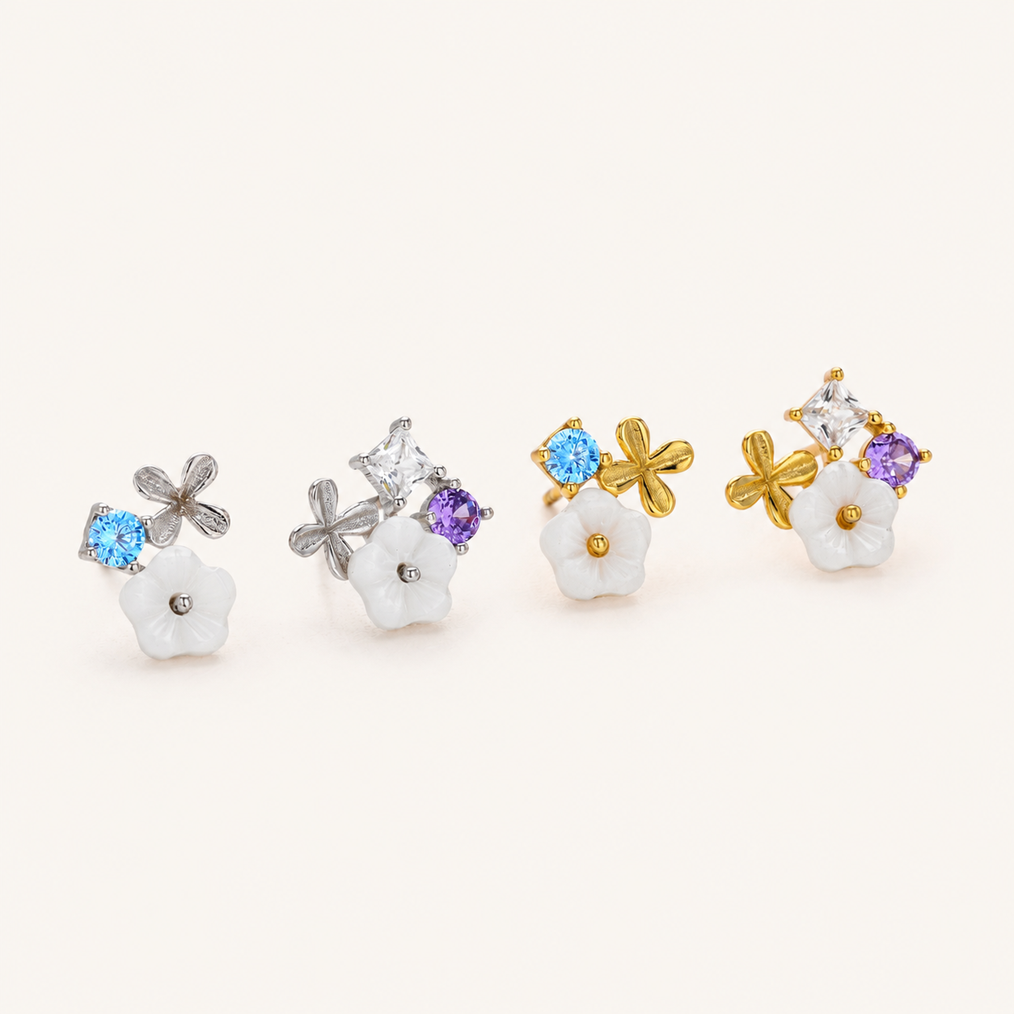 Sterling Silver Zirconia Sparkle Stud Earrings detail view