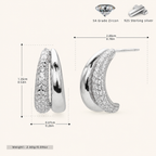 Sterling Silver Crescent Moon Zirconia Stud Earrings - Platinum