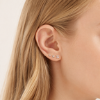 Sterling Silver Four-Leaf Clover Zirconia Flat Back Earrings worn on the ear