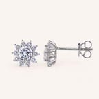 Sterling Silver Moissanite Sunflower Stud Earrings