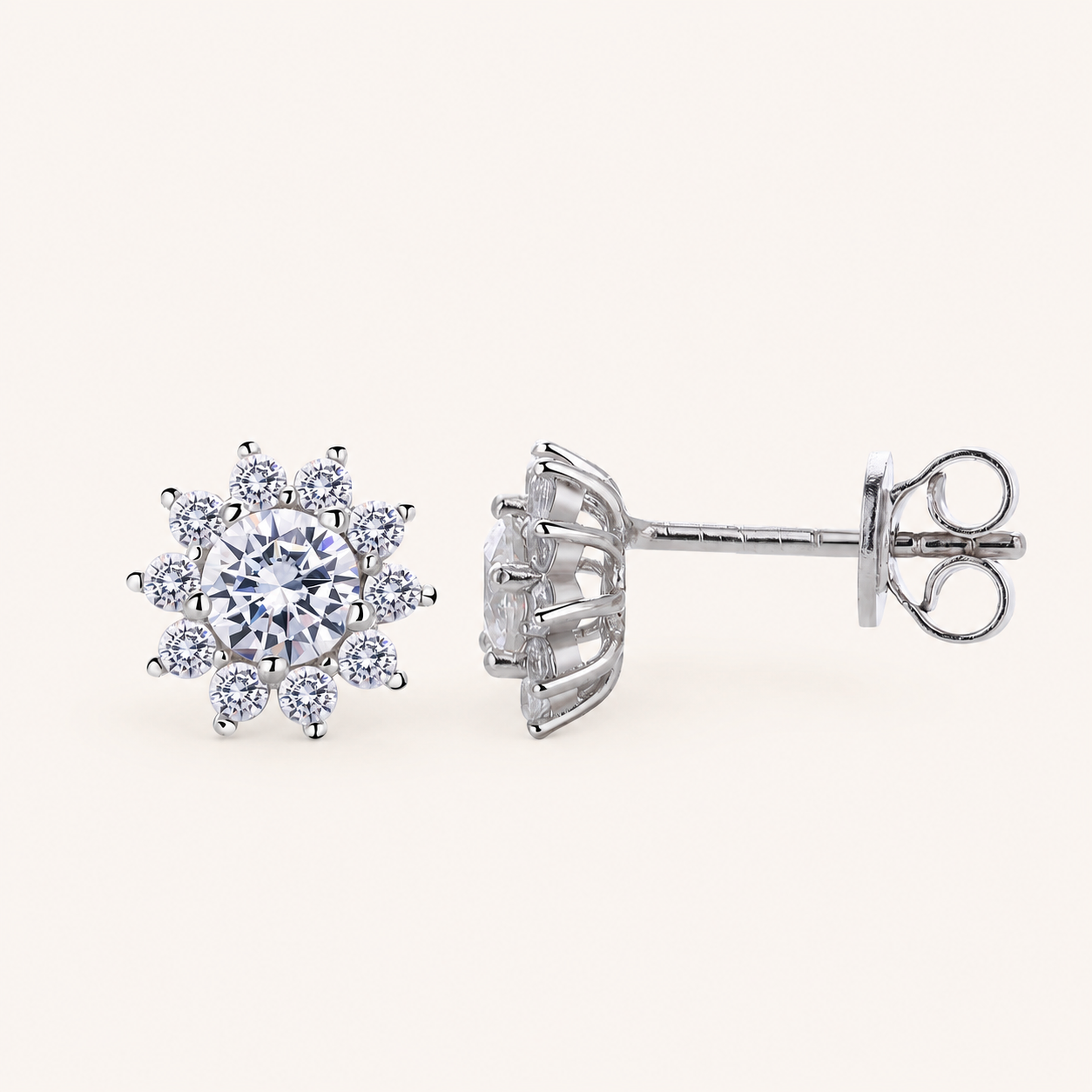 Sterling Silver Moissanite Sunflower Stud Earrings