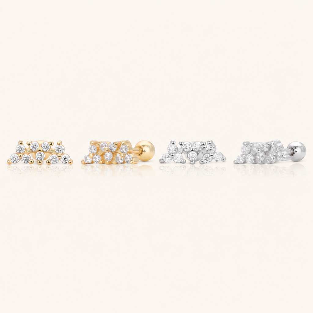 Sterling Silver Twisted Zirconia Ball Cartilage Flat Back Earrings