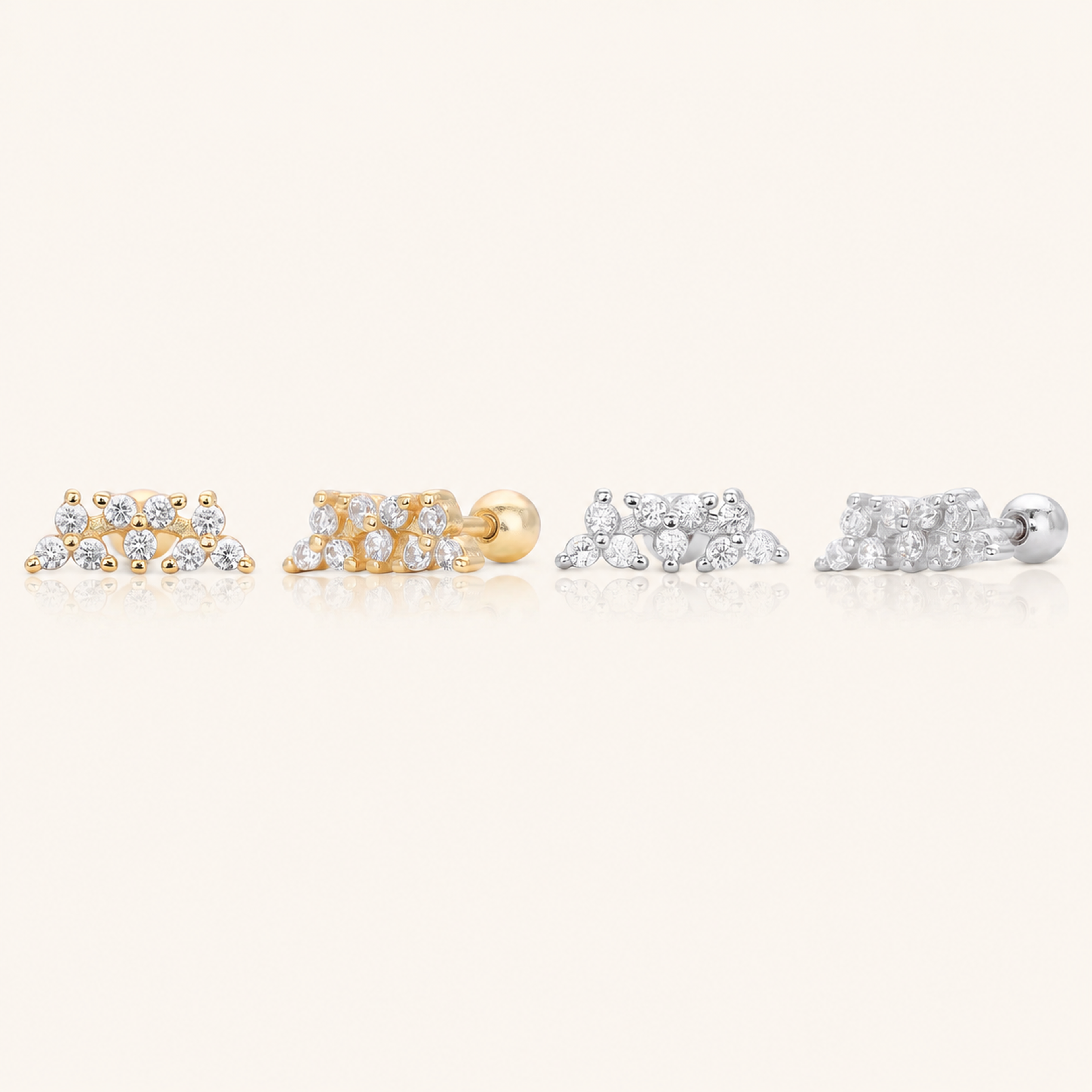 Sterling Silver Twisted Zirconia Ball Cartilage Flat Back Earrings