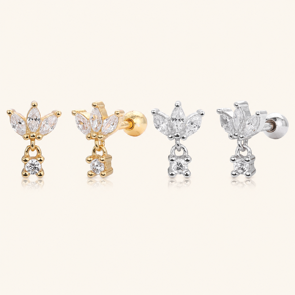 Sterling Silver Zirconia Leaf Drop Flat Back Earrings