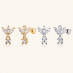 Sterling Silver Zirconia Leaf Drop Flat Back Earrings