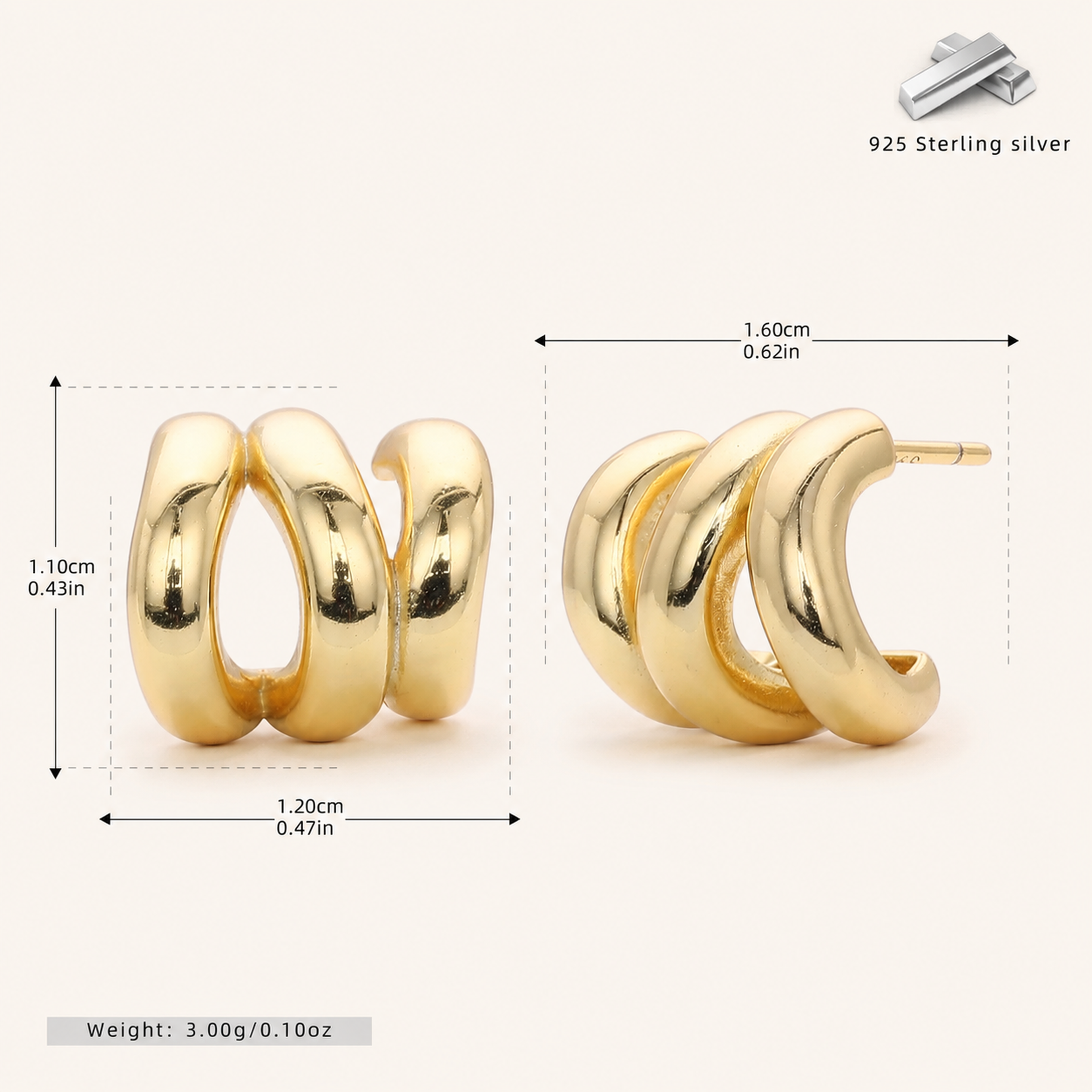 Sterling Silver French Open Circle Stud Earrings - Gold