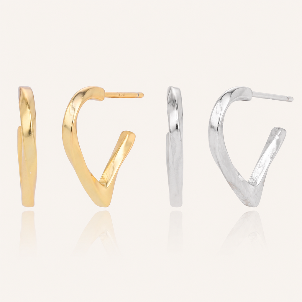Sterling Silver Polished Heart Twist Stud Earrings