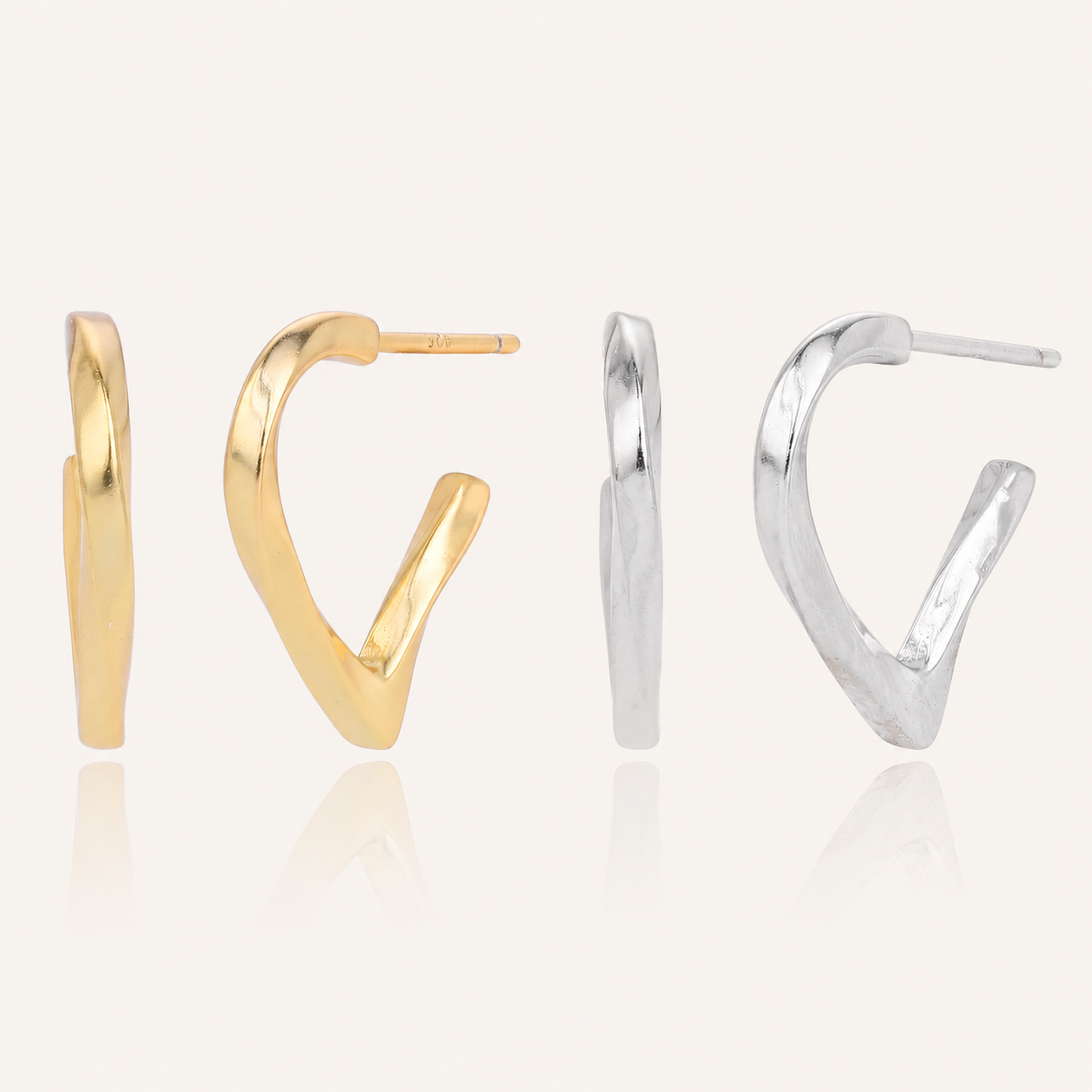 Sterling Silver Polished Heart Twist Stud Earrings