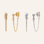 Sterling Silver Round Cubic Zirconia Chain Drop Earrings