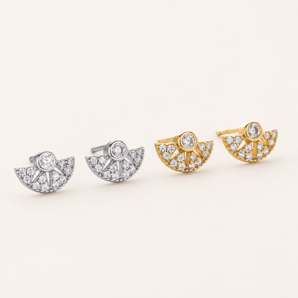 Sterling Silver Zirconia Fan Stud Earrings detail