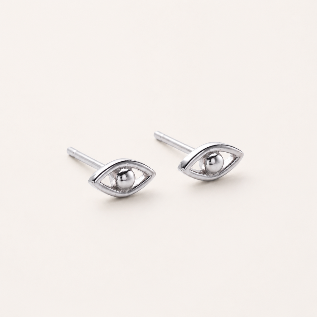 Sterling Silver Evil Eye Stud Earrings detail view