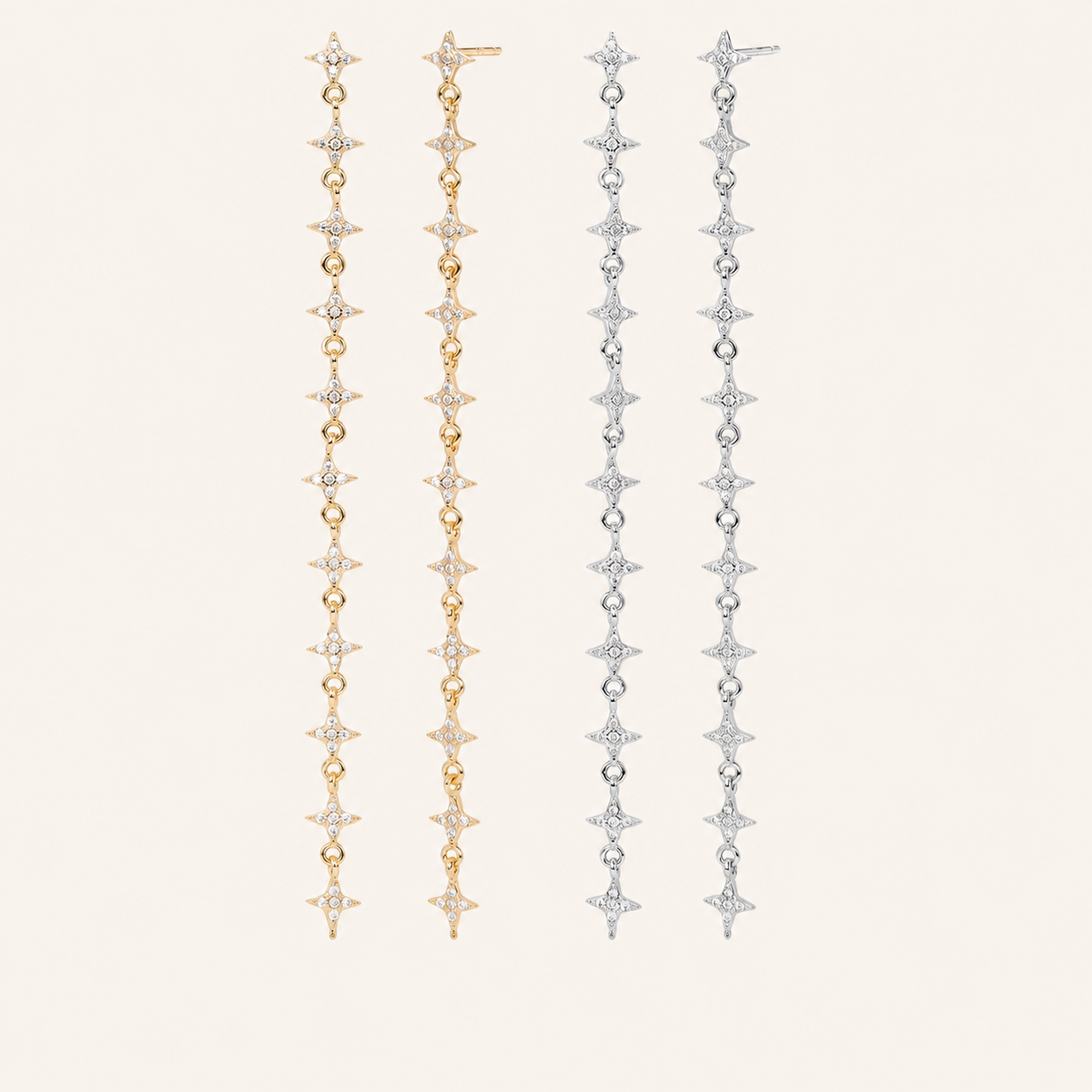 Sterling Silver Star Zirconia Tassel Drop Stud Earrings