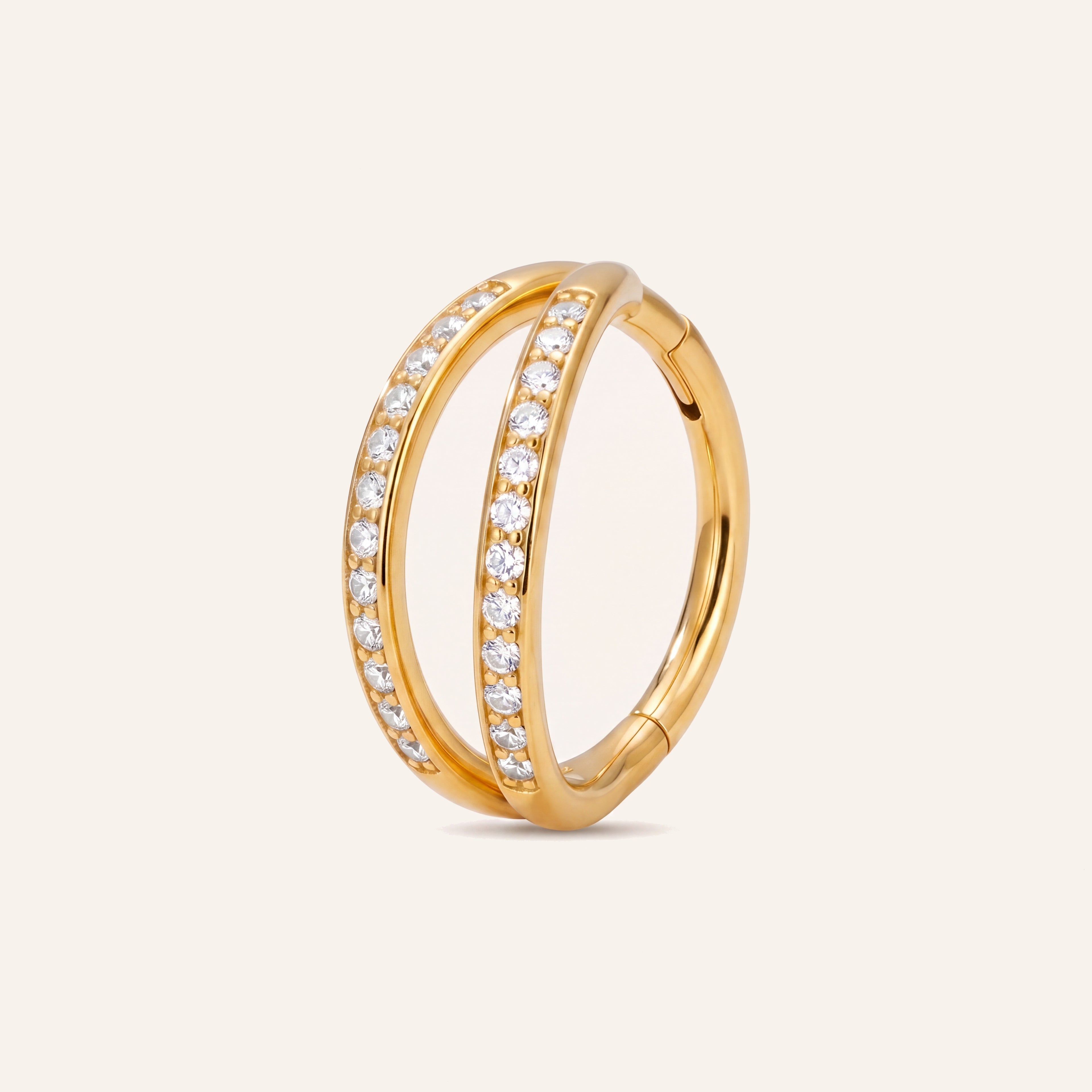 Twin Pave Titanium Hoop Earrings - Gold