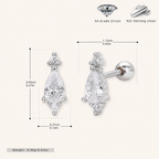 Sterling Silver Teardrop Zirconia Flat Back Earrings - Platinum