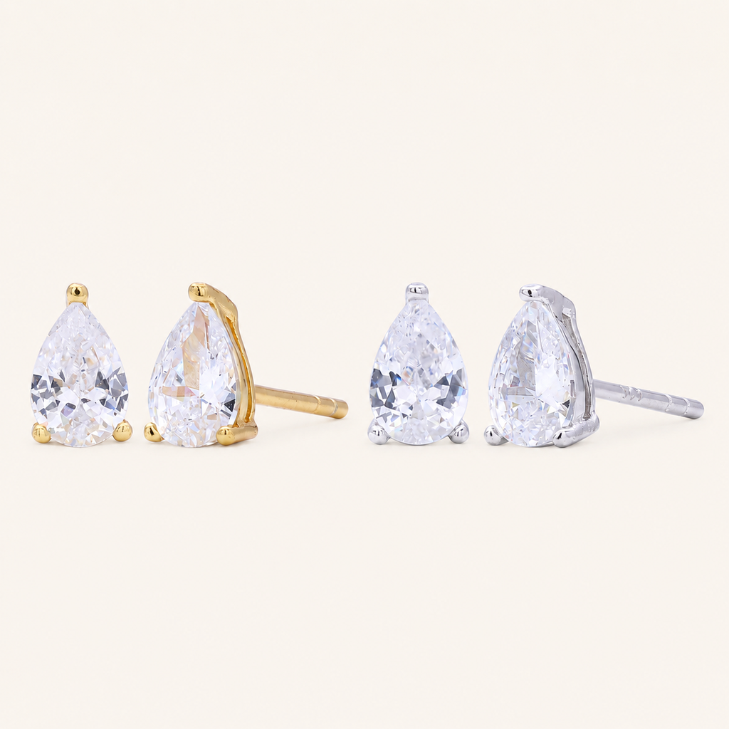 Sterling Silver Teardrop Zirconia Stud Earrings