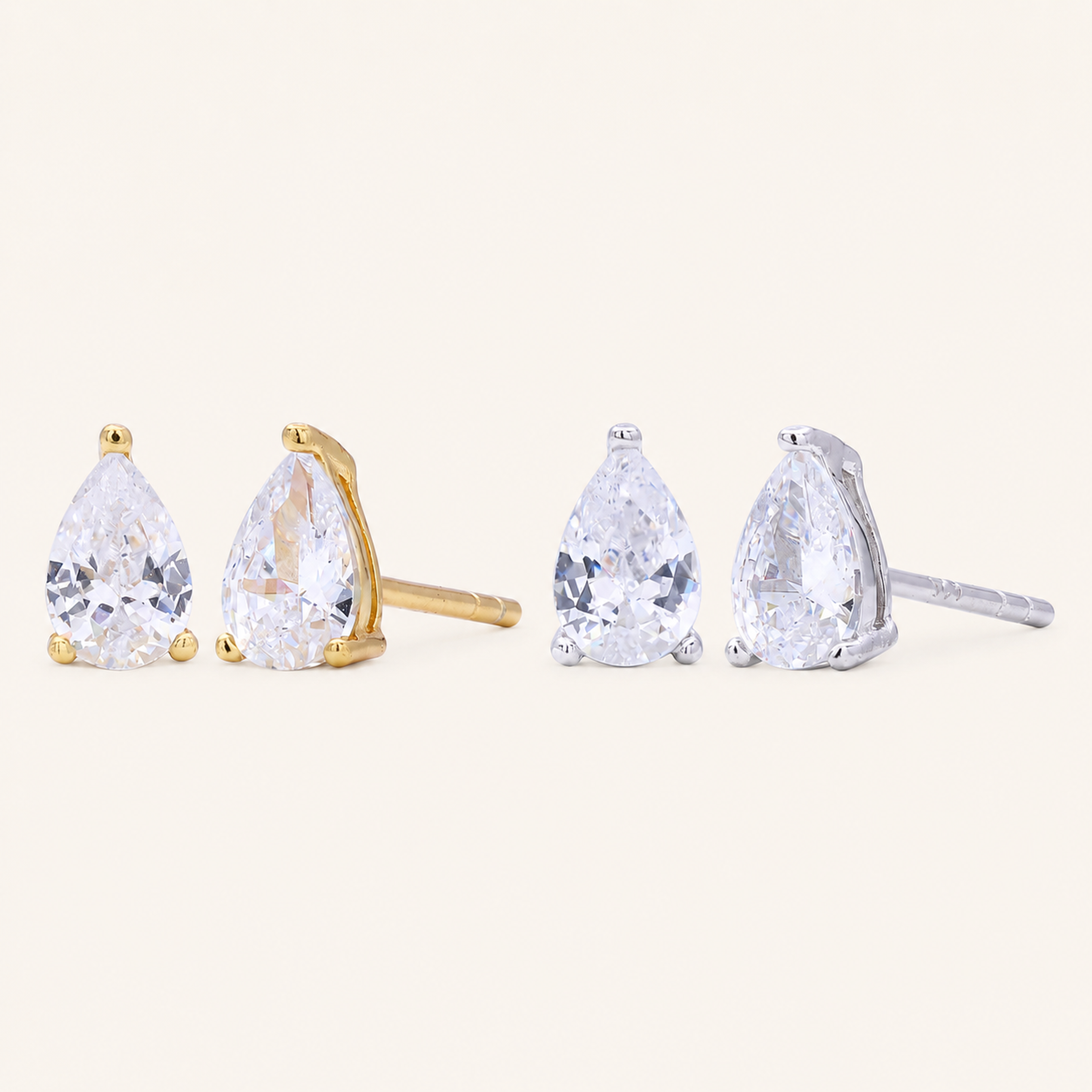 Sterling Silver Teardrop Zirconia Stud Earrings