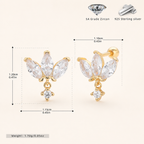Sterling Silver Zirconia Crown Flat Back Earrings - Gold