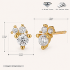 Sterling Silver Solitaire Zirconia Stud Earrings - Gold
