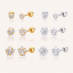 Sterling Silver Five-Point Star Zirconia Flat Back Earrings