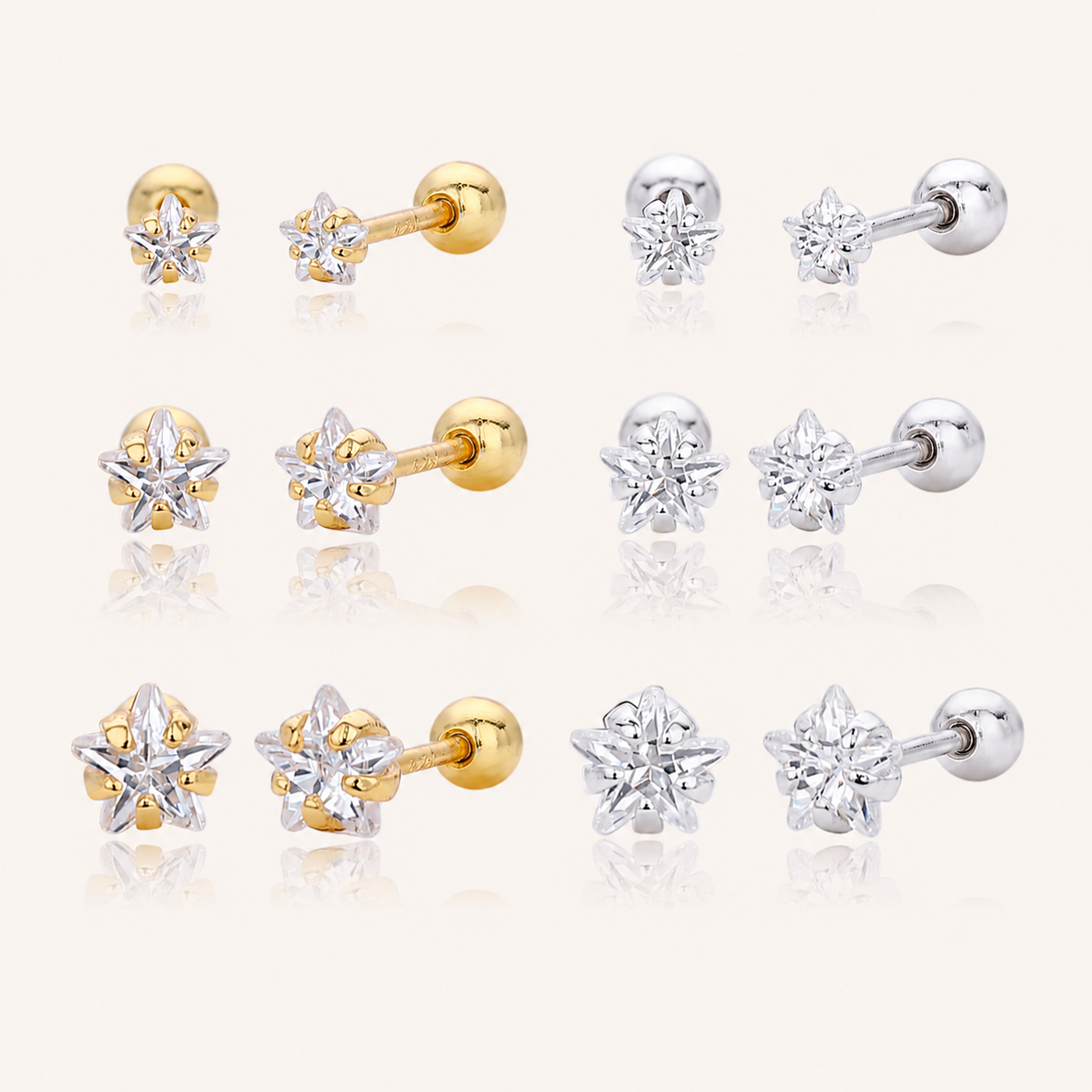Sterling Silver Five-Point Star Zirconia Flat Back Earrings