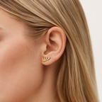 Sterling Silver Leaf Stud Earrings worn on the ear