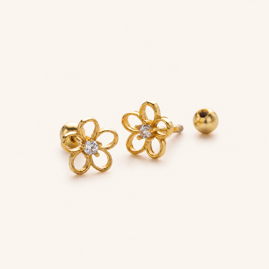 Sterling Silver Openwork Flower Flat Back Earrings detail view