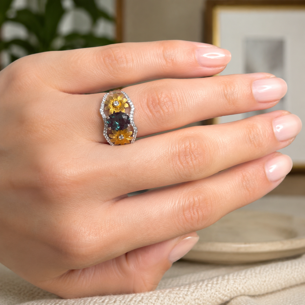 Sunbloom Lab-Grown Alexandrite Ring worn on hand