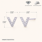 Sterling Silver Pave Initial Letter Stud Earrings - Platinum / V