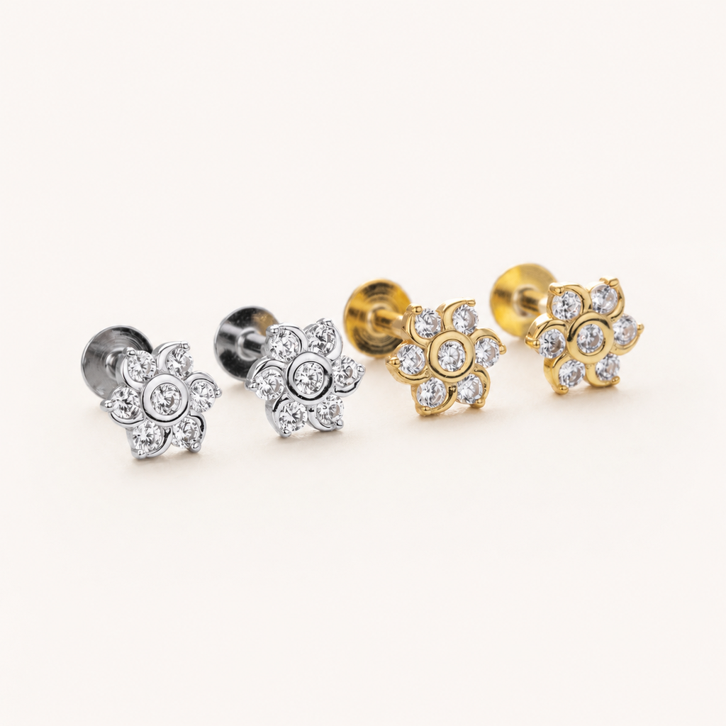 Sterling Silver Zirconia Spiral Cartilage Flat Back Earrings detail view