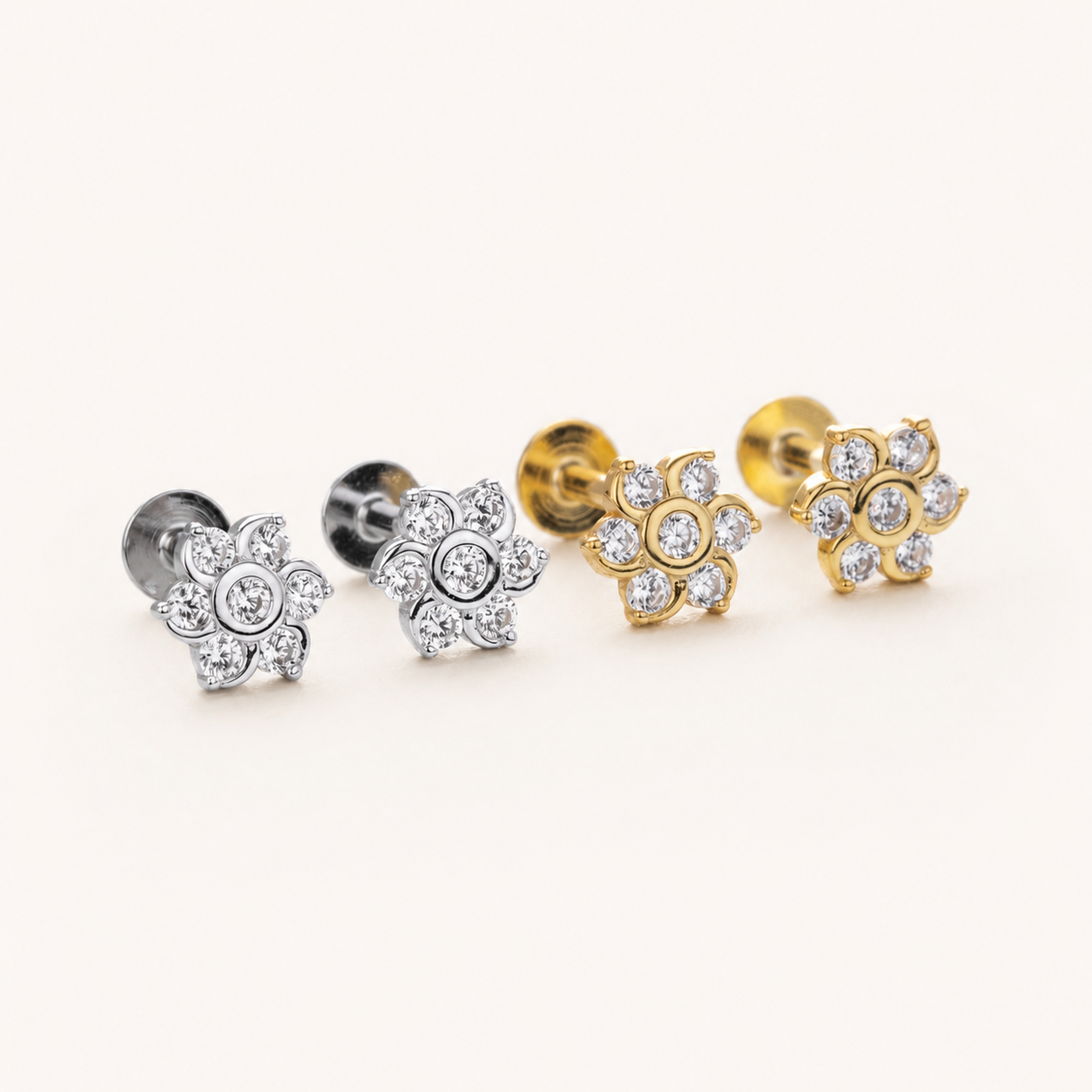 Sterling Silver Zirconia Spiral Cartilage Flat Back Earrings detail view