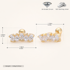 Sterling Silver Emerald-Green Teardrop Zirconia Flat Back Earrings - Gold / White
