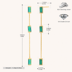 Sterling Silver Vintage Emerald-Green Square Tassel Drop Earrings - Gold