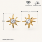Sterling Silver Lucky Eight-Point Star Zirconia Stud Earrings - Gold