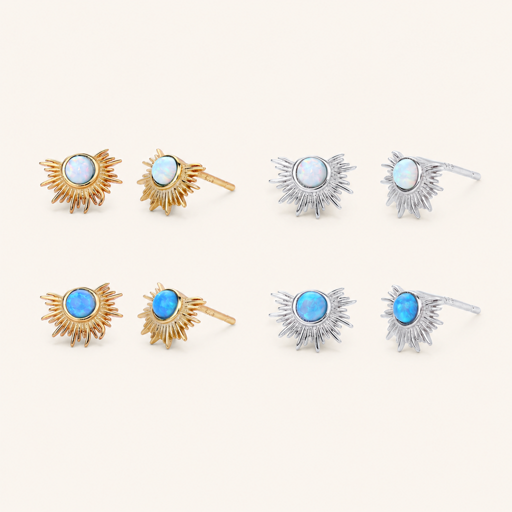 Sterling Silver French Fan Opal Stud Earrings