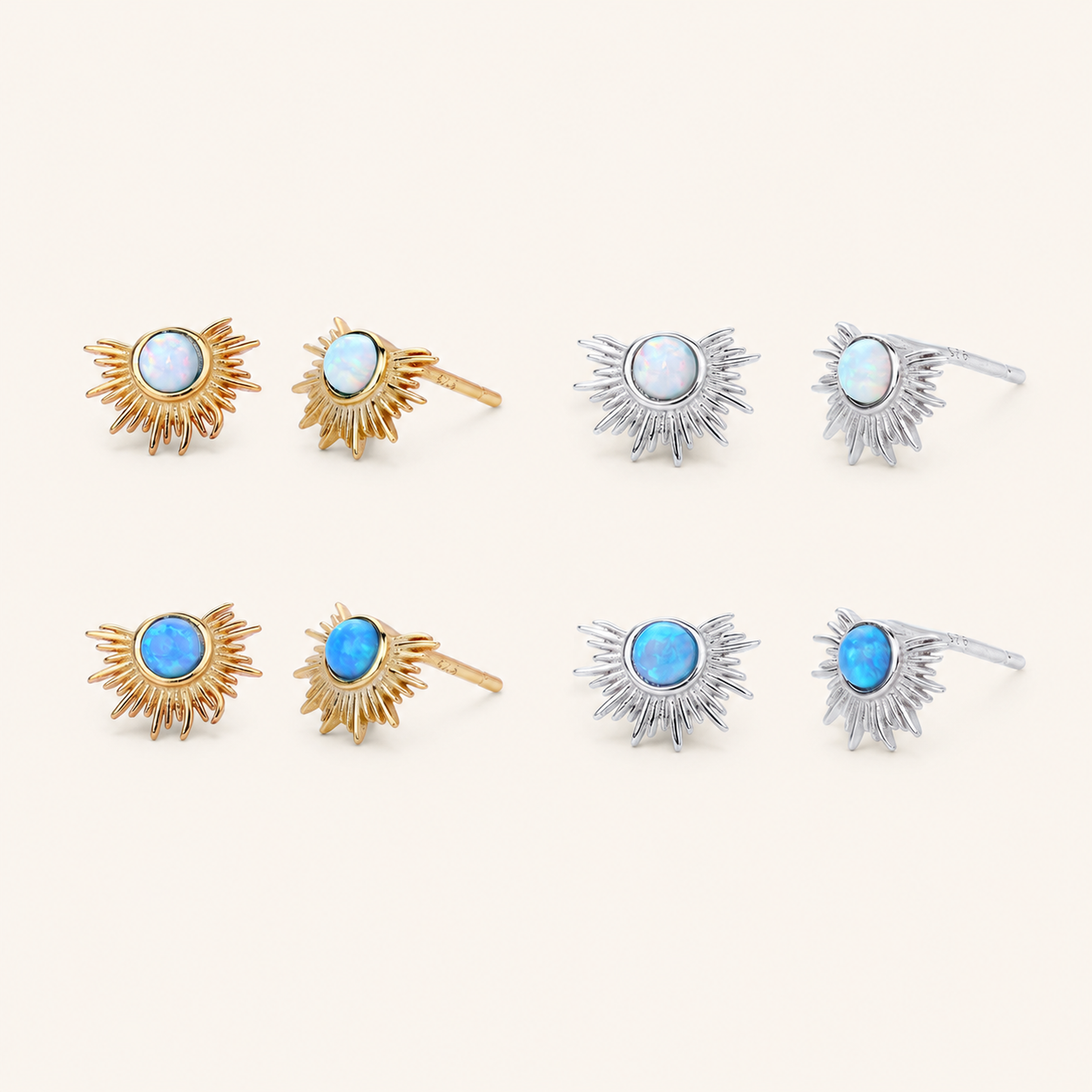 Sterling Silver French Fan Opal Stud Earrings