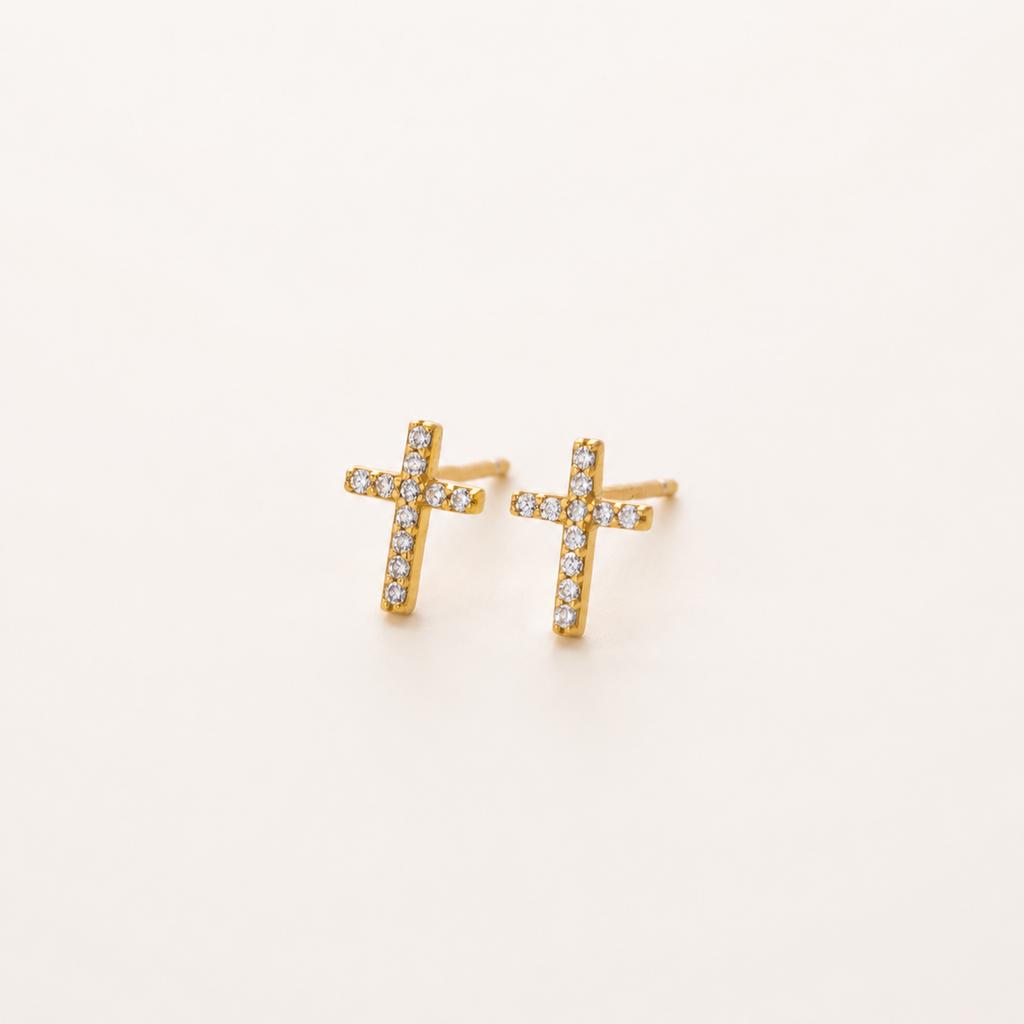 Sterling Silver Zirconia Cross Stud Earrings detail