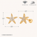 Sterling Silver Starfish Zirconia Flat Back Earrings - Gold