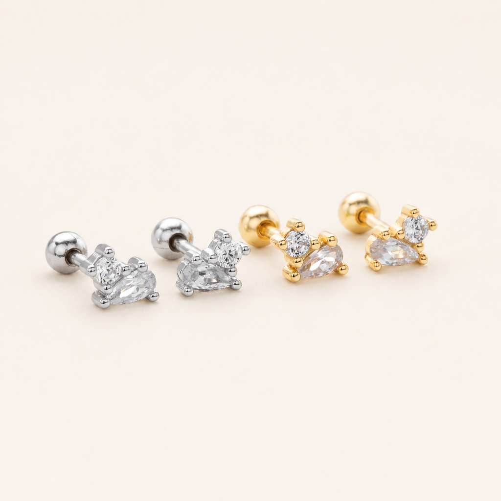 Sterling Silver Zirconia Teardrop Flat Back Earrings detail