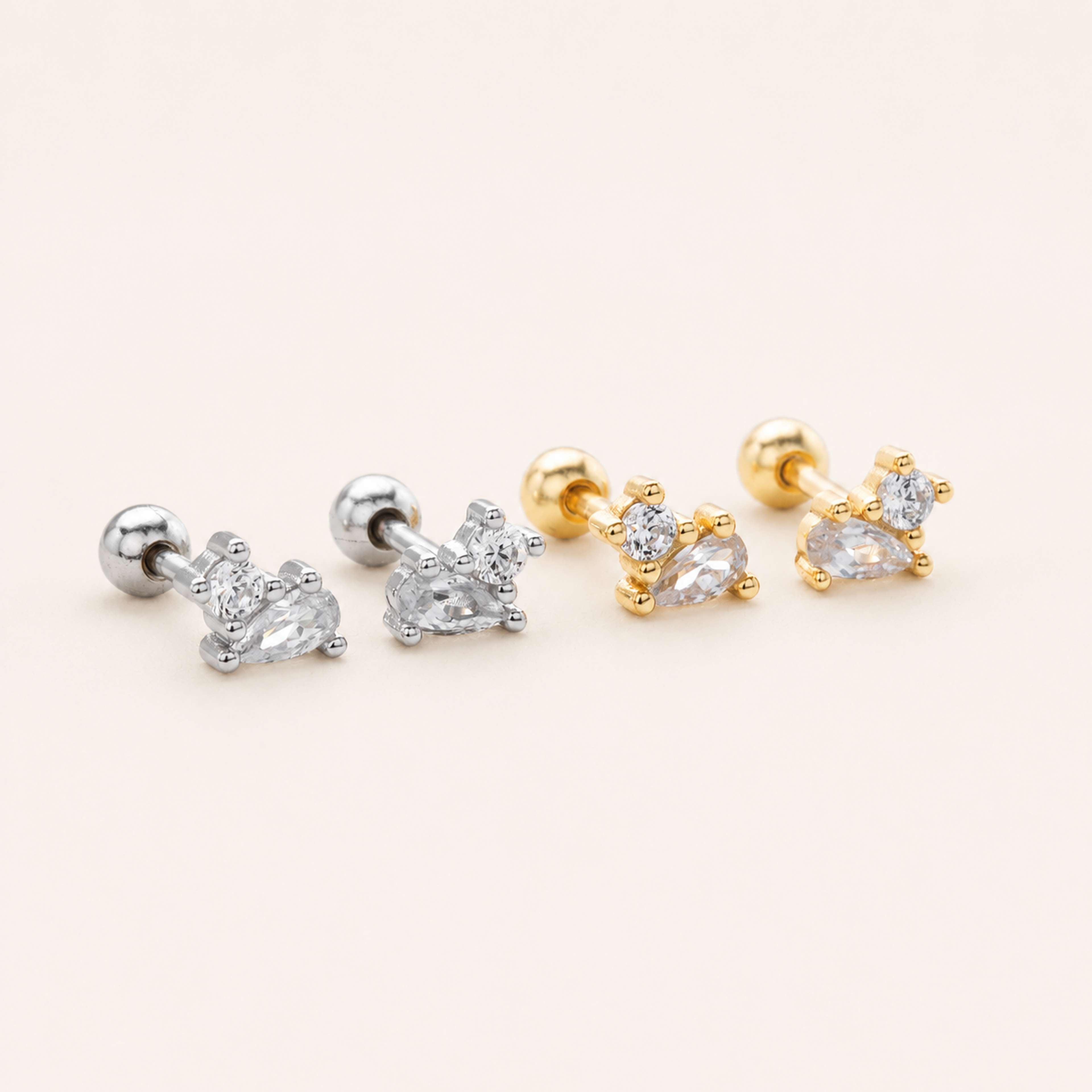 Sterling Silver Zirconia Teardrop Flat Back Earrings detail