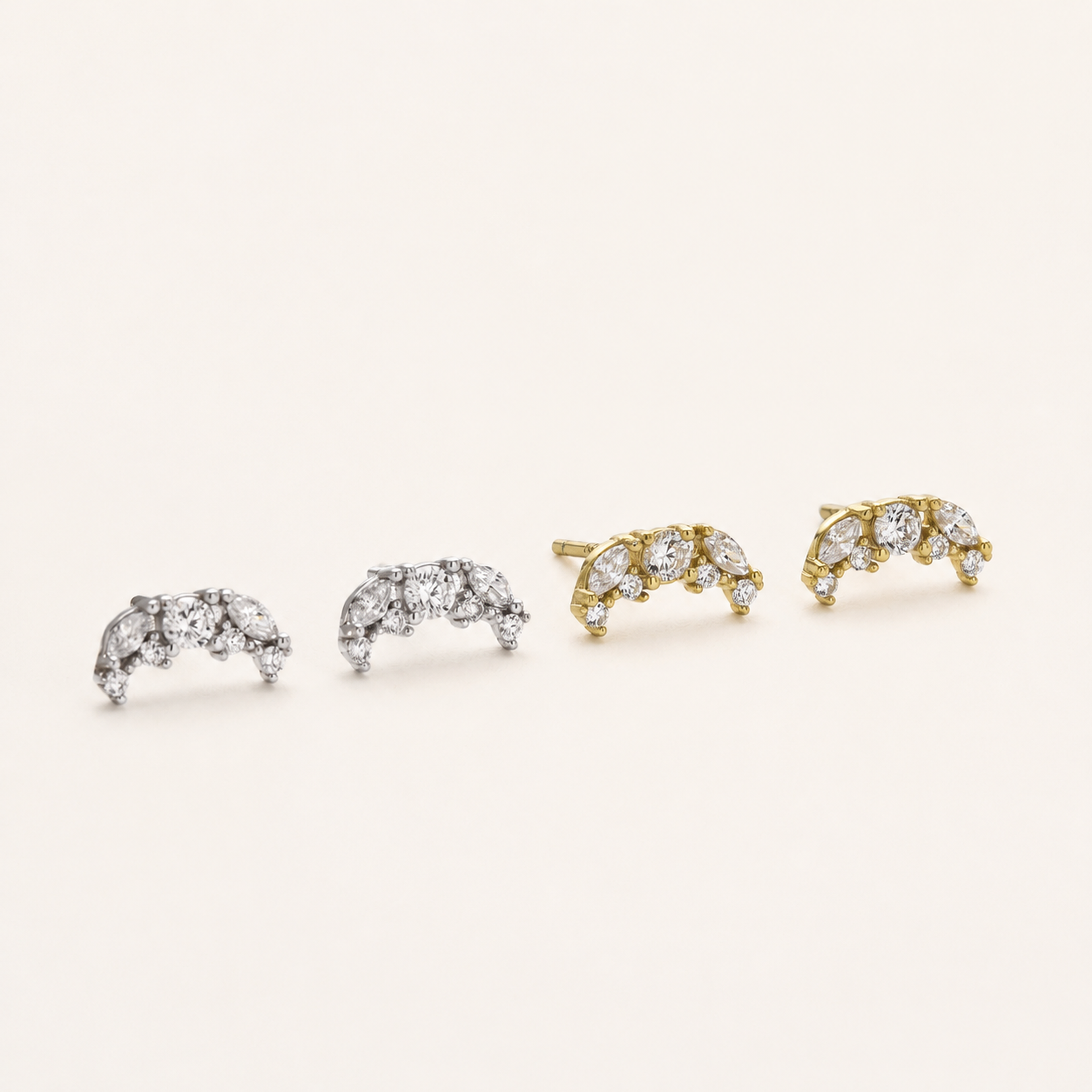 Sterling Silver Zirconia Moon Stud Earrings detail
