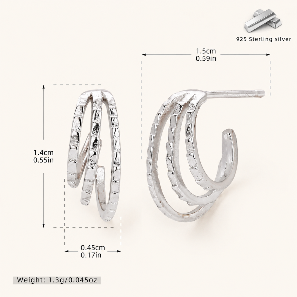 Sterling Silver Layered Arc Stud Earrings - Platinum
