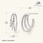 Sterling Silver Layered Arc Stud Earrings - Platinum