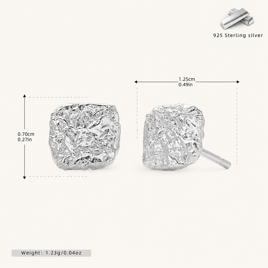 Sterling Silver Molten Lava Stud Earrings - Platinum