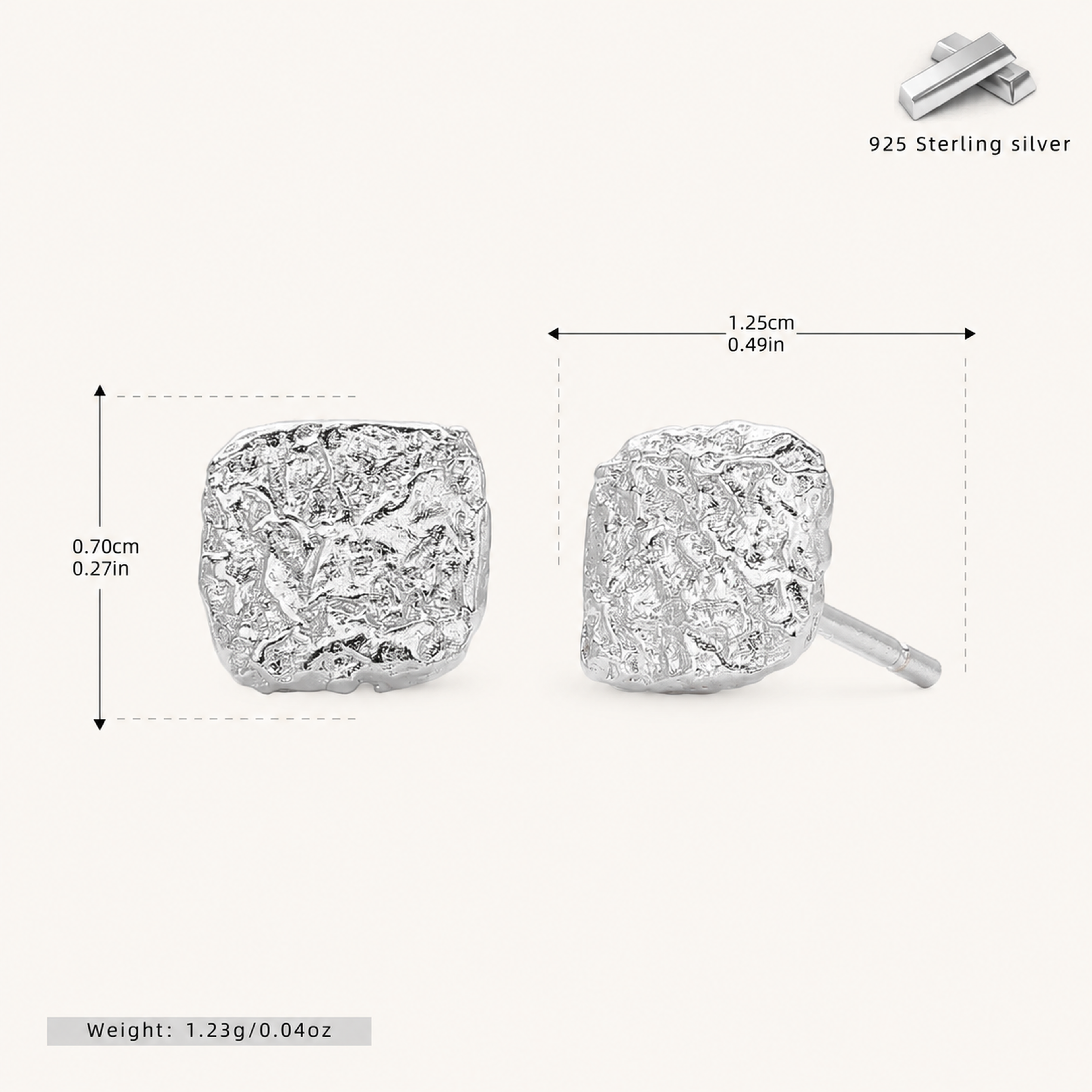 Sterling Silver Molten Lava Stud Earrings - Platinum