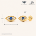Sterling Silver Evil Eye Zirconia Flat Back Earrings - Gold