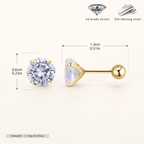 Sterling Silver Four-Prong Zirconia Flat Back Earrings - Gold / 6mm