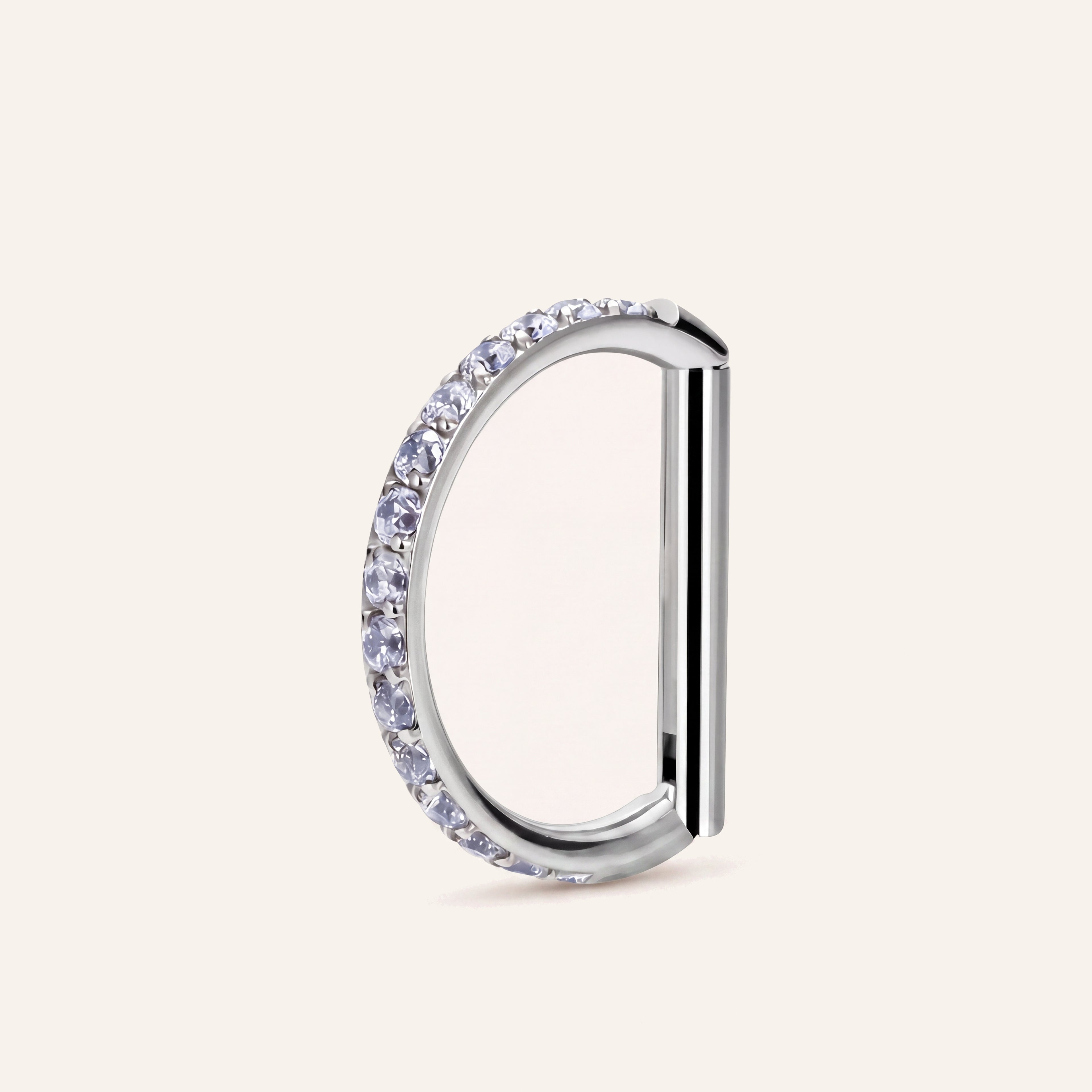 Crystal D-Shape Titanium Hoop Earrings - Silver