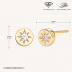 Sterling Silver Eight-Point Star Solitaire Stud Earrings - Gold
