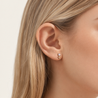 Sterling Silver Four-Point Star Zirconia Flat Back Earrings worn on the ear