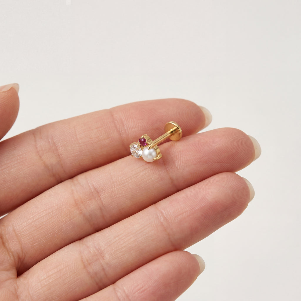 Pearl Cluster Titanium Stud Earrings - image 4